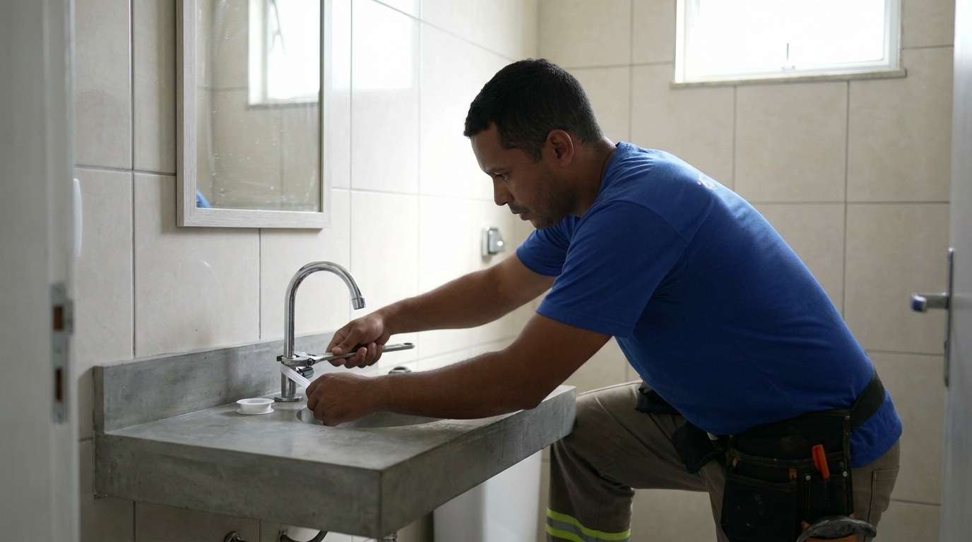 Encanador instalando torneira em Caruaru‑PE
